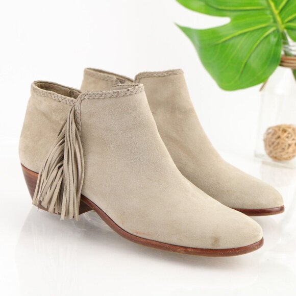 Sam Edelman Womens Paige Boot Size 7 Tan Suede Fringe Comfy Bootie Block Heel - Picture 1 of 12